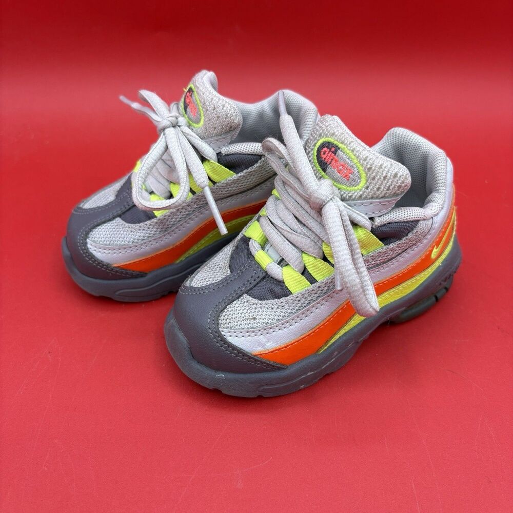 Nike Little Max 95 TD Toddler Sneaker Gray/Gunsmoke/Volt/Orange Neon Size 5C